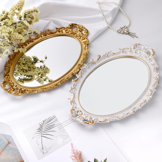 Tstarer Vintage Decorative Gold Framed Mirror, Small Oval Wall Hanging Mirror -Small- 9.6" W x 14.3" L (Gold) - Image 6