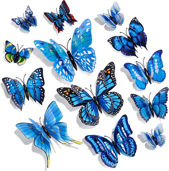 SAOROPEB 3D Butterfly Wall Decor, 48 Pcs Double Layer Butterfly Decorations for Party Decorations Locker Decor Refrigerator Decal, Reusable (Blue) | Double Layer for Party Decorations Locker Decor Refrigerator Decal, Reusable by SAOROPEB