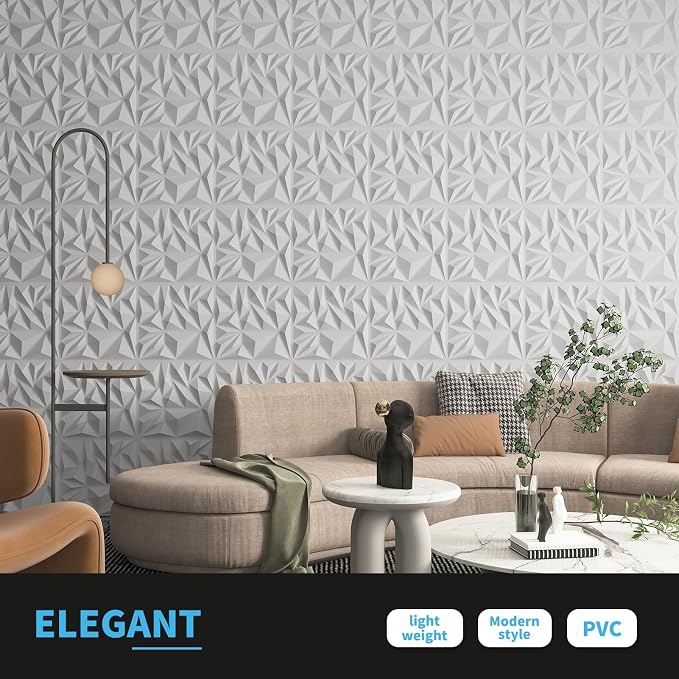 Art3d 33-Pack Modern Diamond Textured 3D Wall Panels, 12 x 12 in, White | Light PVC, Waterproof, Scratch Proof, Decorative Wall, Ideal for Home, Office & Commercial Spaces - Image 3