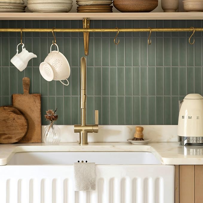 Smart Tiles Peel and Stick backsplash, Stacked Olive Green, 11.43"x9" | Pack of 5 (3.5 sq ft), Matte, Heat/Moisture Resistant, Low VOC, Kitchen/Bathroom, Renter Friendly, Made in Canada - Image 8