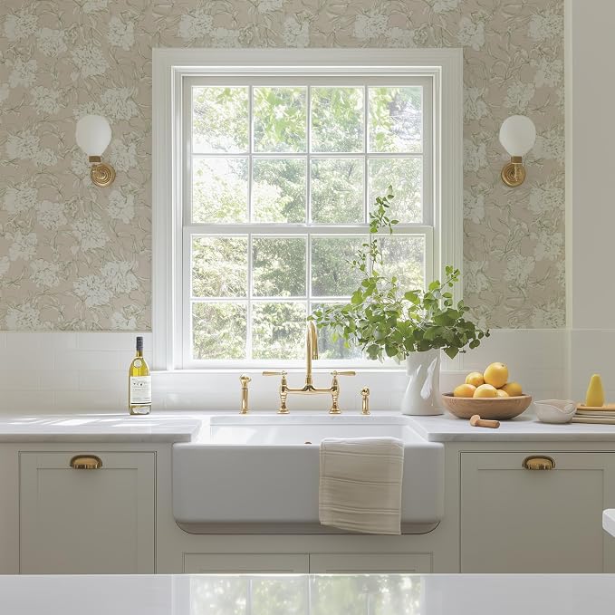 Floral Wallpaper Peel and Stick Botanical White Peony Wallpaper for Living Room Bedroom Bathroom Ceiling Cabinet Cottage Contact Paper (White Peony, 17.4"x118") - Image 6