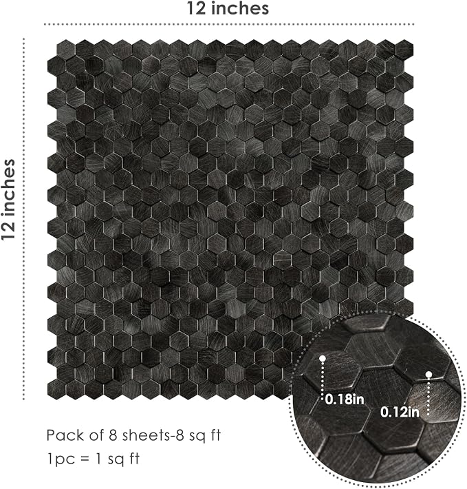 STICKGOO Peel and Stick Backsplash Tiles, Stick on Mosaic Self Adhesive Tiles, 3D Hexagon Backsplash for Kitchen Bathroom Fireplace Vanity (8PCS, Gunmetal Gray) - Image 8
