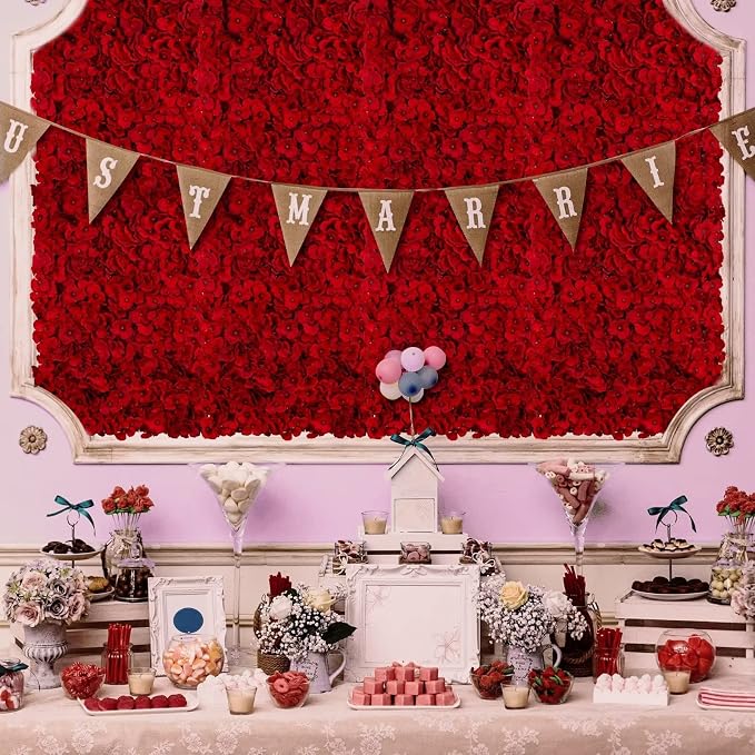 BLOSMON Red Flower Wall Backdrop for Party Decor, 6 Pcs, 24 x 16 Inches | Easy to Use, Artificial Hydrangea Floral Panels for Wedding, Bridal Shower Decorations, Fake Hanging Silk Flower Backdrop - Image 4