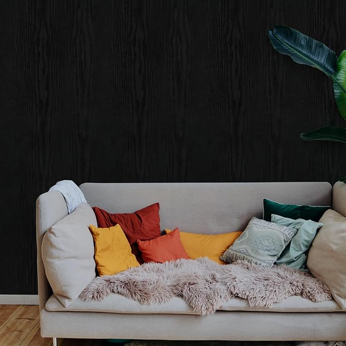 Vinjiasin Peel and Stick Wallpaper Black Wallpaper Black Wood Contact Paper Self Adhesive Removable Wood Wall Paper Waterproof Vinyl for Countertop Cabinet Desk Furniture Decorative 23.2" x 118" - Image 9