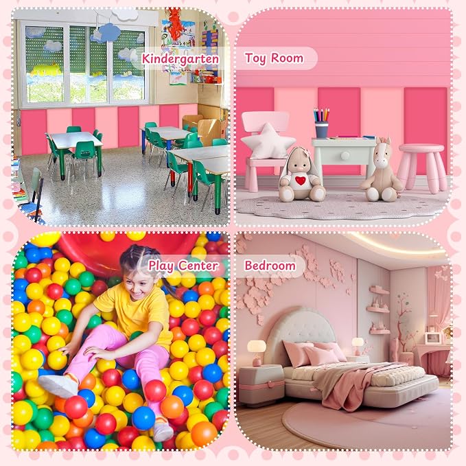 Hahafelt 12 Pack Wall Padding for Playroom Peel and Stick Headboard 15.75" x 7.87" x 1.18" 3D Anti Collision Upholstered Wall Panels Self Adhesive Headboard Panel for Protection (Rose Pink Colors) - Image 4