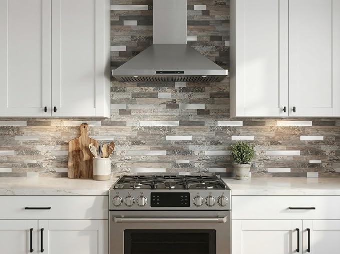 Yipscazo 2026 New Upgrade Peel and Stick Wood Metal Tile Backsplash, Stick on Tiles for Backsplash Kitchen, Bathroom (10 Sheets, Light Wood) - Image 5