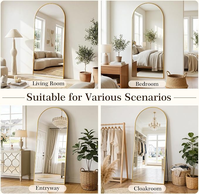 58"x18" Arched Full Length Mirror, Full Body Floor Mirror, Gold - Image 8