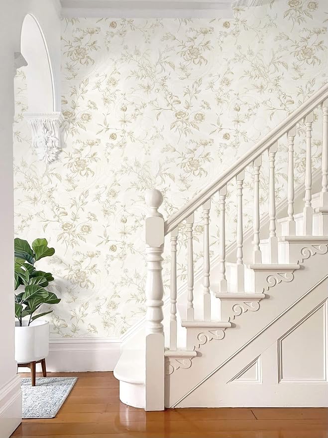 Ismoon Peel and Stick Wallpaper Floral Vintage Stick on Wall Paper Beige French Textured Contact Paper for Cabinet Removable Self Adhesive Wallpaper Vinyl Roll Shelf Deco, 17.3x78.7in - Image 5