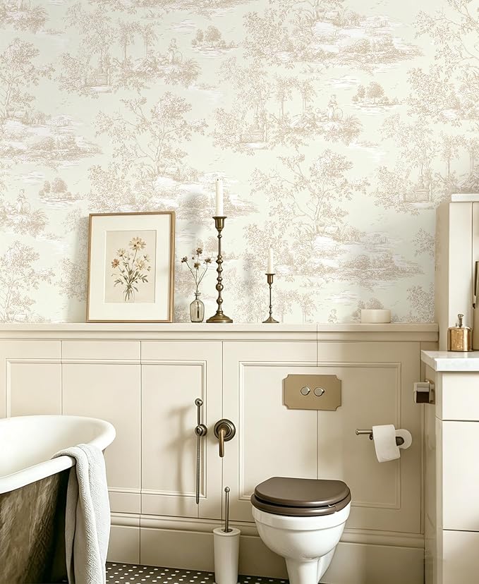 Toduso Peel and Stick Wallpaper Vintage Beige and Cream Neutral Wallpaper Toile Removable Self-Adhesive Waterproof Tree Contact Paper for Bedroom Living Room Cabinets Thicken Vinyl 17.3''x196.8'' - Image 6