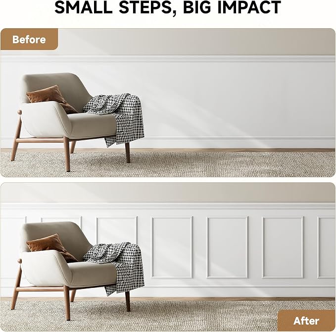 INMOZATA Pre-Cut Peel and Stick Wall Molding Wainscoting Panels, 24" x 16" | Strong Adhesive, Paintable, Easy to install, Ideal for Interior Wall Decor Living Room Bedroom Hallway - Image 8