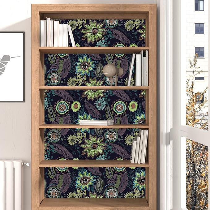 Laatse Boho Wallpaper Peel and Stick 17.5"x393", Purple Green Contact Paper | Self Adhesive/Removable/Waterproof/Thick Vinyl Wall Paper for Bathroom Bedroom Shelf Cabinet Drawer,Prepasted,Easy Peel - Image 7