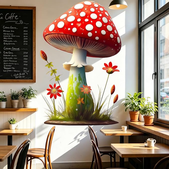 Red Mushroom Wall Decals Peel and Stick Self Adhesive Nursery Decor Art | Flowers Grass Wall Stickers for Kids Room Nursery Baby Bedroom Playroom, Whimsical Forest Wall Art for Toddler Boys Girls - Image 5