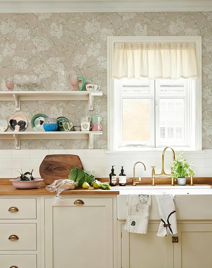 Floral Wallpaper Peel and Stick Botanical White Peony Wallpaper for Living Room Bedroom Bathroom Ceiling Cabinet Cottage Contact Paper (White Peony, 17.4"x118") - Image 5