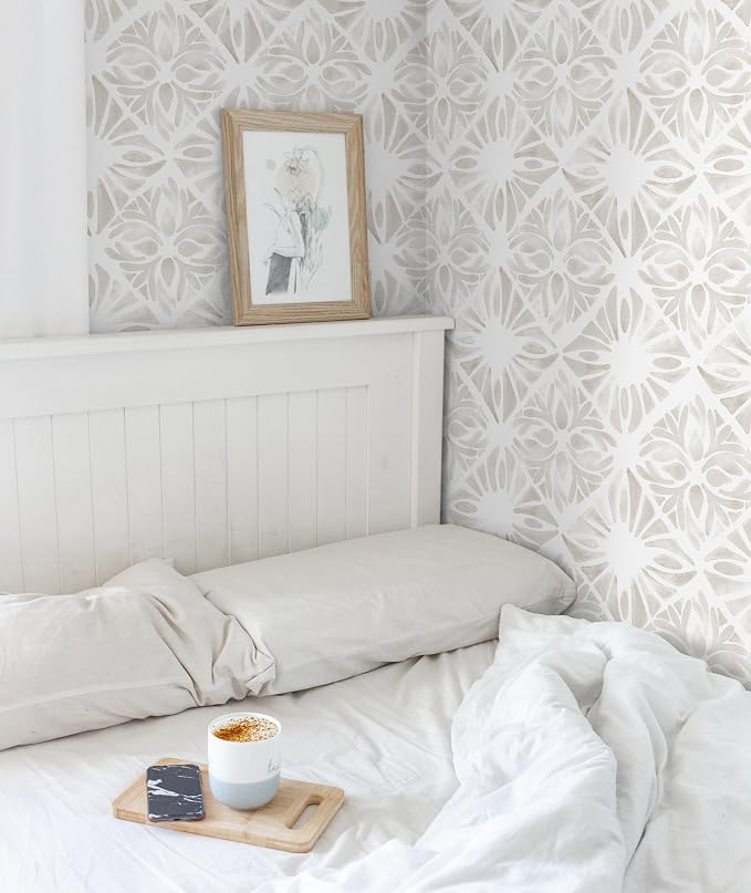 Geometric Peel and Stick Wallpaper Boho 78.7 "x16.1 White and Gray Wallpaper White Contact Paper Removable Wallpapers for Bedroom Waterproof Removable Shelf Liner Decal Vinyl Roll - Image 2