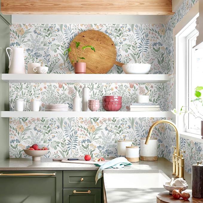 Fititem Floral Peel and Stick Wallpaper Boho Nature Wall Paper 17.3”×197” | Self Adhesive Floral Contact Paper Cabinet Flower Modern Wildflower Wallpaper Removable Waterproof Wallpaper Bathroom Bedroom - Image 3