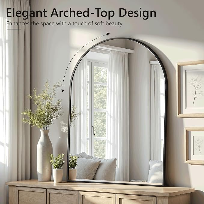 Arched Bathroom Mirror for Wall, 30" x 20" Metal Frame Vanity Mirror, Black - Image 5