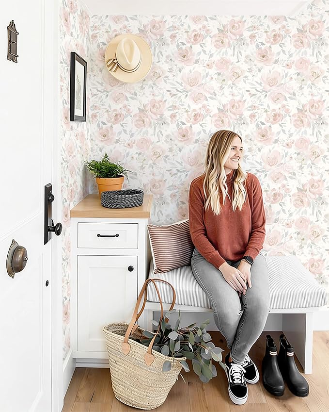 Heroad Peel and Stick Wallpaper Floral Wallpaper Pink Flower Contact Paper Rose Removable Self-Adhesive Wall Paper for Cabinets Bedroom Bathroom Stick on Walls Papel Tapiz para Pared 17.3''x78.7'' - Image 3