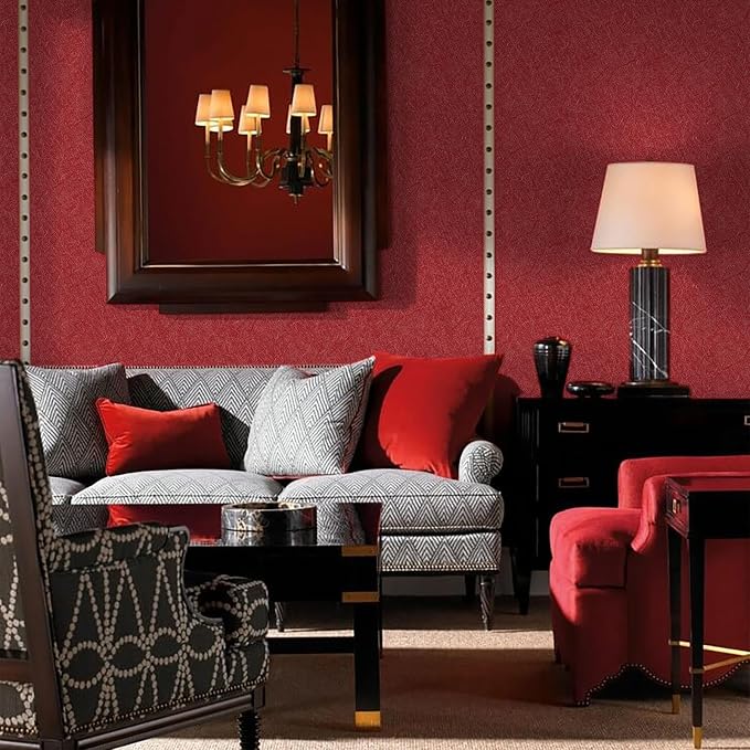 Dark Red Peel and Stick Self Adhesive Wallpaper Embossed Silk Contact Paper | 15.7" X 118" Removable Waterproof Bathroom Countertop Contact Paper Kitchen Vinyl Wrap for Cabinet Wall Cover - Image 5