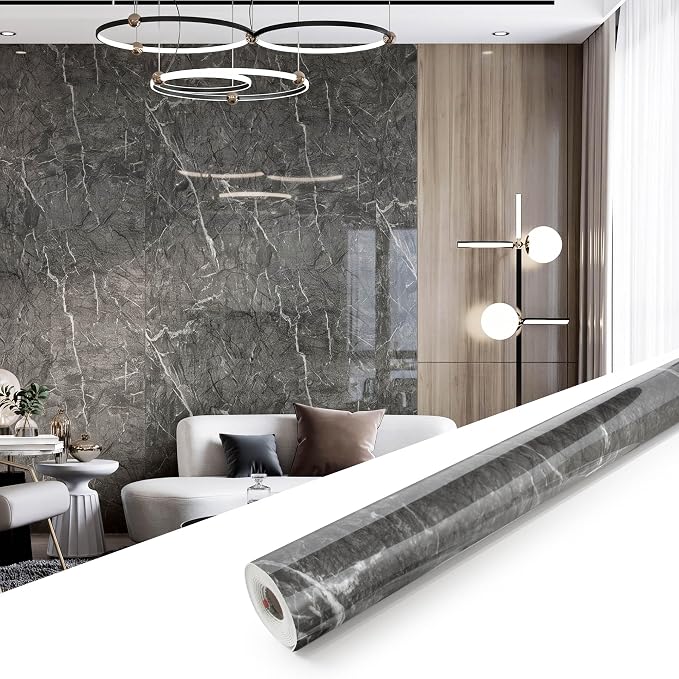 Marble Peel and Stick Waterproof Wall Paneling, 118" x 47" Bardiglio Grey Glossy Finish Self-Adhesive Backsplash Tile Vinyl Wall Panel for Kitchen Bathroom Wall Decor, Covers 38.75 Sq. Ft. by premiumqualitypeelandsticktile