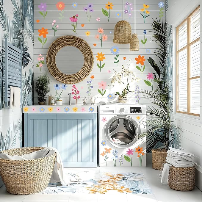 Wildflower Wall Stickers, Colorful Flowers Wall Stickers Peel and Stick, Boho Floral Wall Decals with Wildflower, 8 Sheets of 102 Pieces,Wall Art Decor for Bedroom Nursery Living Room (Wildflower3) - Image 4
