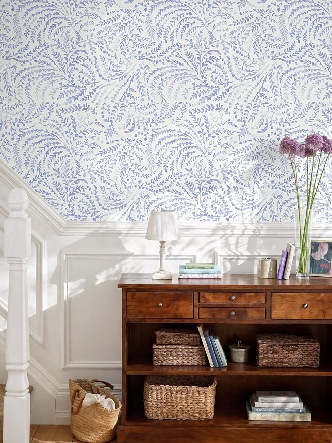 Ismoon Boho Peel and Stick Wallpaper Blue and White Farmhouse Contact Paper | 17.3x393in Leaf Botanical Stick on Wall Paper Removable Self Adhesive Vinyl Wallpaper for Bedroom Accent Wall Decor Hallway - Image 7