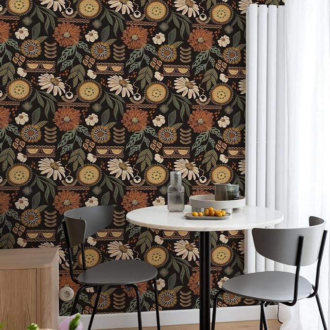 Simon&Siff Boho Floral Wallpaper Peel and Stick 17.3" x 1200" | Sun Floral Retro Contact Paper Removable Self Adhesive Contact Paper, Renter Friendly for Cabinets, Furniture, DIY Decor - Image 3