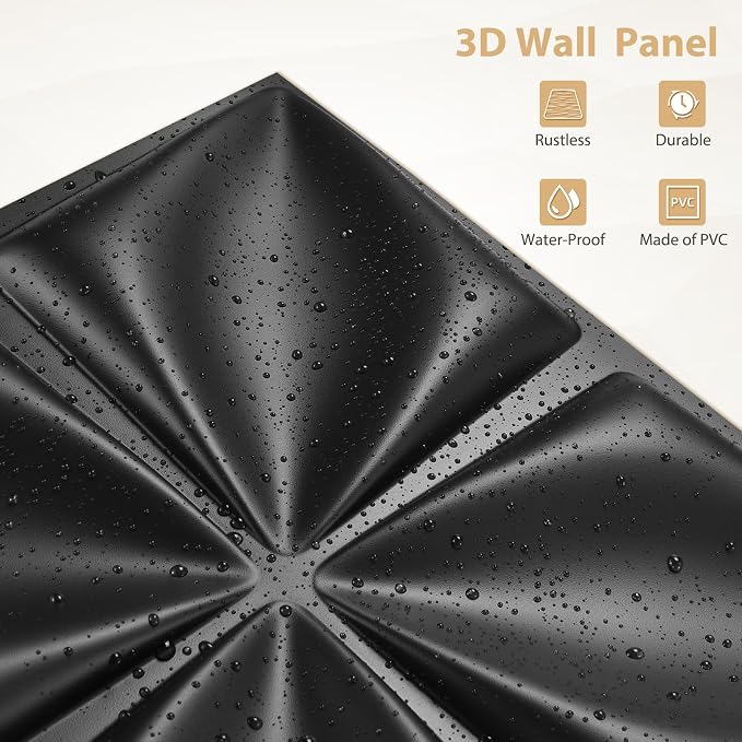 Heikki 30 Pack 3D Wall Panel for Interior Wall Décor, PVC Flower Textured Wall Panels for Living Room Bedroom Hotel Office, 11.8"x11.8", Double-Sided Tape (Black-SYH) - Image 2
