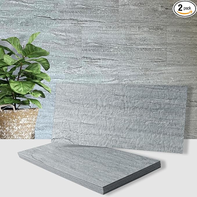 AULIGET 2-Piece Grey Shale Peel and Stick Backsplash Wall Tiles, 6" x 12" PVC Faux Stone Stick on Tiles for Backsplash Kitchen, Bathroom, Laundry Room, Camper, Fireplace by AULIGET