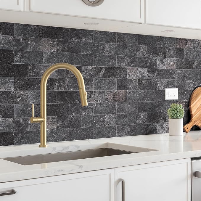 StyloVue 100 Pieces Peel and Stick Backsplash for Kitchen, 3" x 6" PVC Subway Tile 2026 Upgraded Graphite Stone Backsplash Stick on Tile Elevate Kitchen Fireplace RV - Image 9