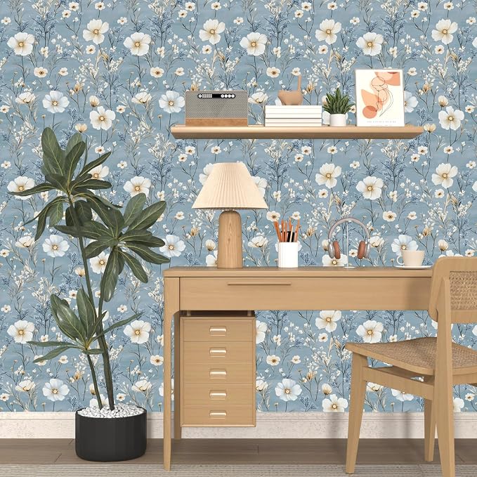Laatse Vintage Floral Wallpaper Peel and Stick 17.5" x 118",Blue/White | Self Adhesive/Removable/Waterproof/Thick Vinyl Contact Paper for Bathroom Bedroom Shelf Cabinet Drawer,Prepasted,Easy Peel - Image 4