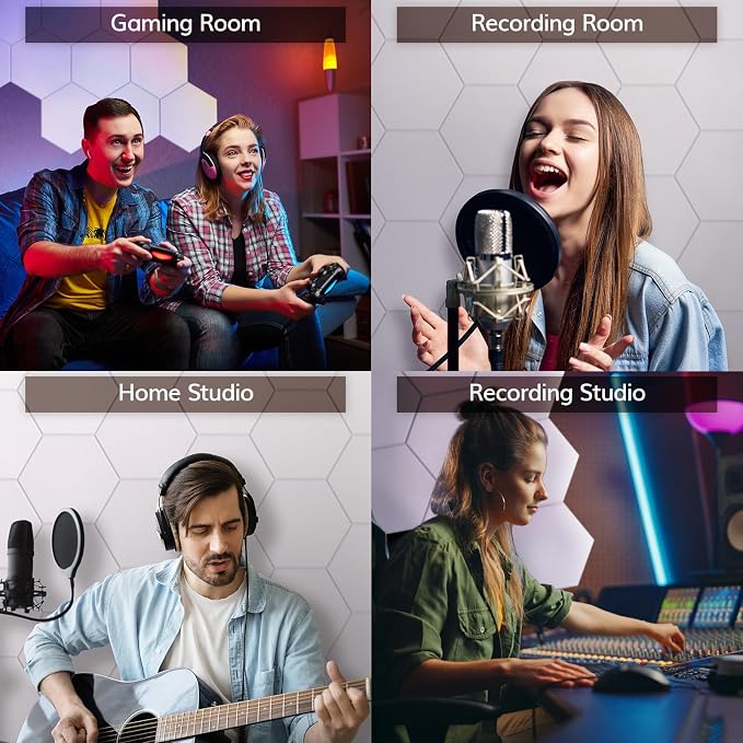 18 Pack High Density Hexagon Acoustic Panels, TONOR 12"x 10"x 0.4" Soundproof Wall Panels, Sound Absorbing Panels for Interior Wall Décor, Peel and Stick Modern for Studio, Office, Home, White - Image 6