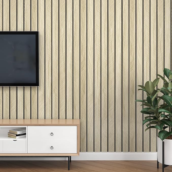 Light Oak Wood Slat Wall Panel Peel and Stick 3D Foam Wood Slat Wallpaper Removable Self Adhesive Wooden Contact Paper for Cabinets Bedroom Accent Wall Living Room Interior Decor 16.8"x118" - Image 5