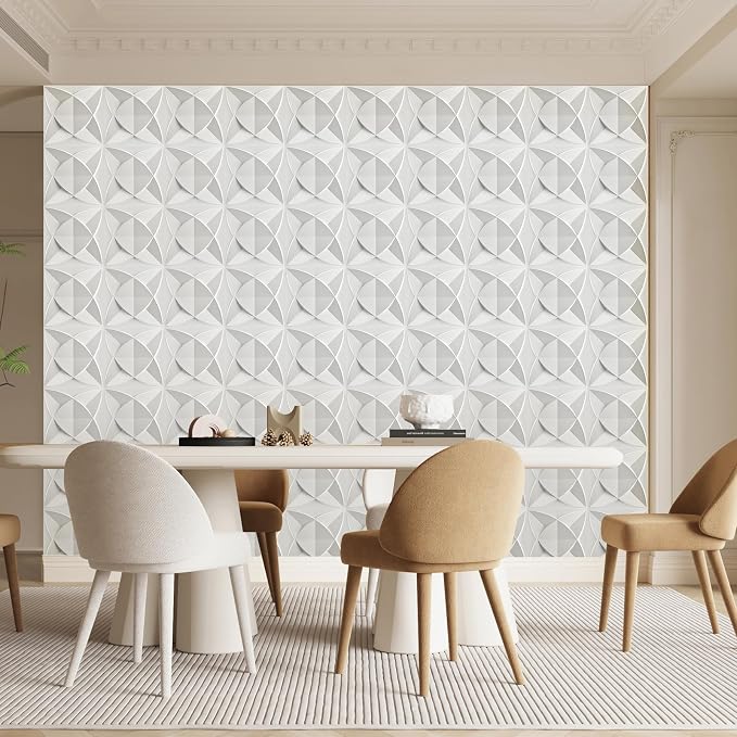 Heikki 30 Pack 3D Wall Panel for Interior Wall Décor, PVC Flower Textured Wall Panels for Living Room Bedroom Hotel Office, 11.8"x11.8", Double-Sided Tape (White-LJH) - Image 7