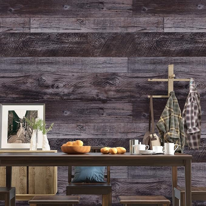 WENMER 17.71" x 118.1" Grey Wood Peel and Stick Shiplap Self-Adhesive Wallpaper Planks for Countertop, Cabinet, Shelf, Wall, Door - Image 2