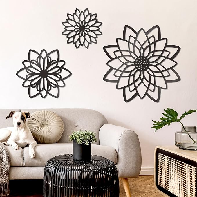 Zzbakress 3 Pcs Metal Flowers Wall Art Bathroom Wall Decor(Black Concise) | Farmhouse Flower Bathroom Decor Wall Decorations For Bathroom, Living Room, Office, Kitchen, Hallway And Outdoor - Image 2