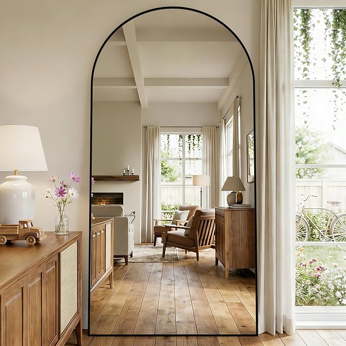 77"x38" Arched Full Length Mirror, Full Body Floor Mirror, Black - Image 9