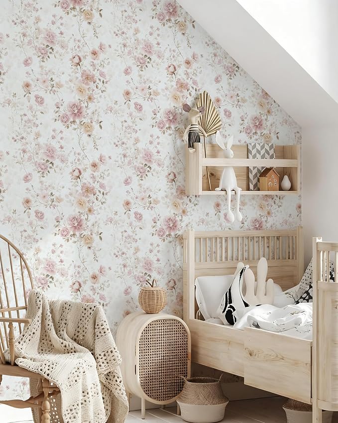 Pink Floral Peel and Stick Wallpaper Rose for Bedroom 17in×196in | Vintage Floral Contact Paper Pink Flower Removable Wallpaper Self Adhesive Waterproof for Bathroom Cabinets Nursery Vinyl - Image 3