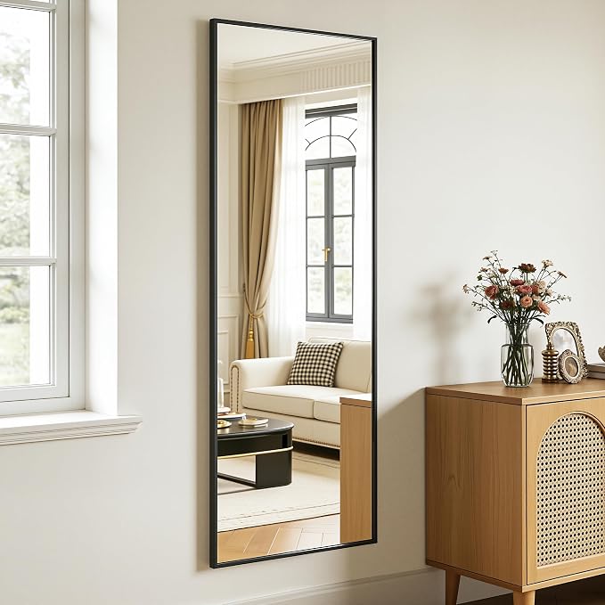 Antok Full Length Mirror, 58"x19" Floor Mirror with Stand, Black, Rect - Image 7