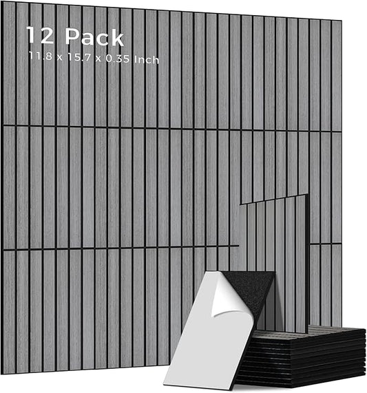 12 Pack Acoustic Panels,11.8”x15.7”x0.35” Sound Panels,Gray Oak | Sound Panels with Simulated PVC Wood Grain Finish,Peel and Stick Wall Panels,100% Polyester Fiber Sound Absorbing Panels by AUTORIFIC