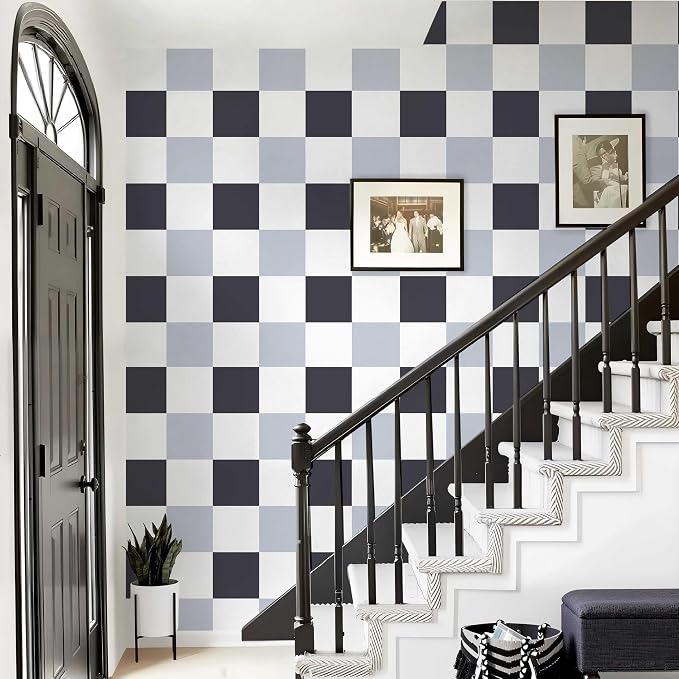 Ismoon Plaid Wallpaper Peel and Stick Modern Checkered Contact Paper 17.3" x 78.7" Black/Gray/White Neutral Mosaic Wall Paper Textured Removable Wallpaper for Bedroom Renter Friendly Vinyl - Image 5