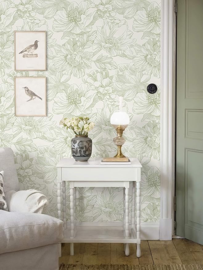 Ismoon Vintage Floral Wallpaper Peel and Stick Beige and Green Contact Paper 17.3inx32.75ft Removable Self Adhesive Wall Paper for Bathroom Bedroom Cabinet Mural Wall Decor Vinyl Renter Friendly - Image 3