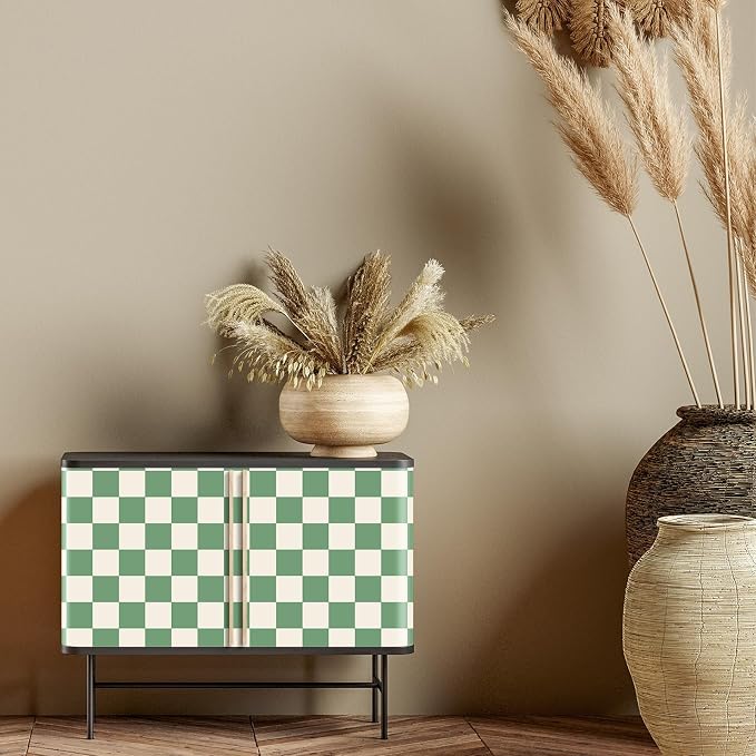 Drydiet Green Checkered Peel and Stick Wallpaper 15.75'' x 118" | Plaid Funky Checkered Contact Paper, Waterproof Contact Wallpaper, Vintage Gingham Decor for Room Bathroom Cabinet, Trendy - Image 3