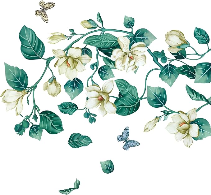LiveGallery Removable Vinyl Fresh Green Leaf and White Flower Wall Sticker Murals Kids Girls Bedroom Nursery Rooms Wall Decals 3D Peel and Stick Decor for Home Living Room Offices Wall Corner - Image 8