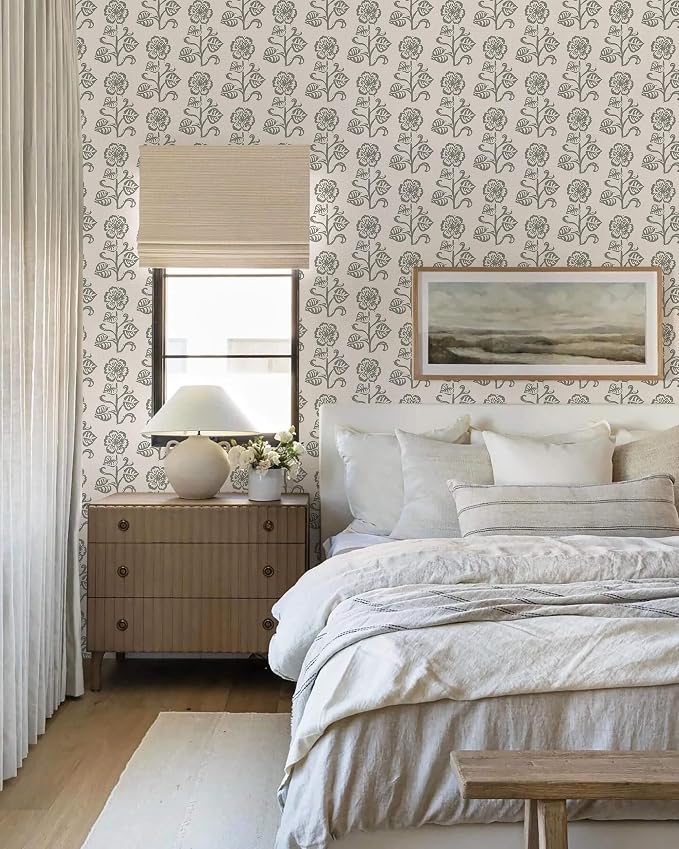 Dimoon Vintage Peel and Stick Wallpaper Beige Taupe Floral Contact Paper 17.3''x197'' Retro Cottage Wallpaper Boho Removable Renter Friendly Embossed Wall Paper for Bathroom Bedroom Decor Vinyl - Image 5