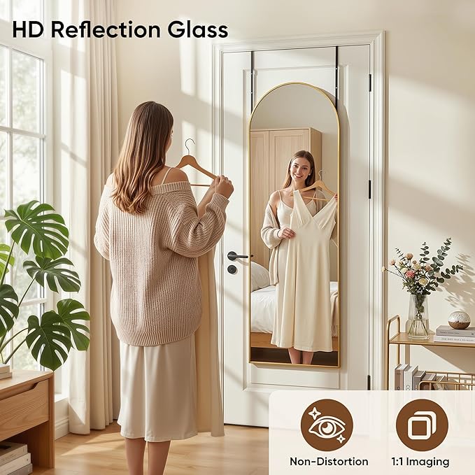 58"x20" Over The Door Mirror, Arched Full Length Mirror, Gold - Image 4