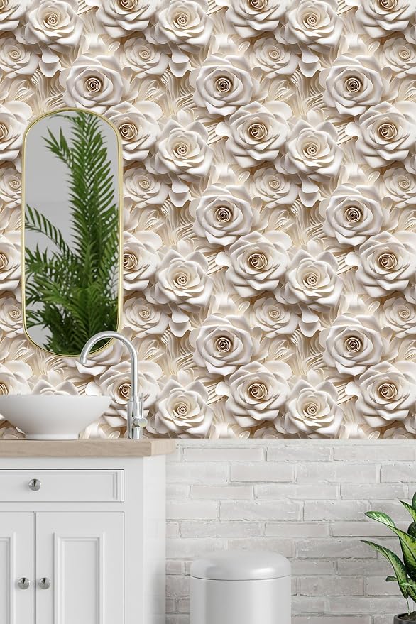 Peel and Stick Wallpaper Beige Rose Floral Decor - Image 3