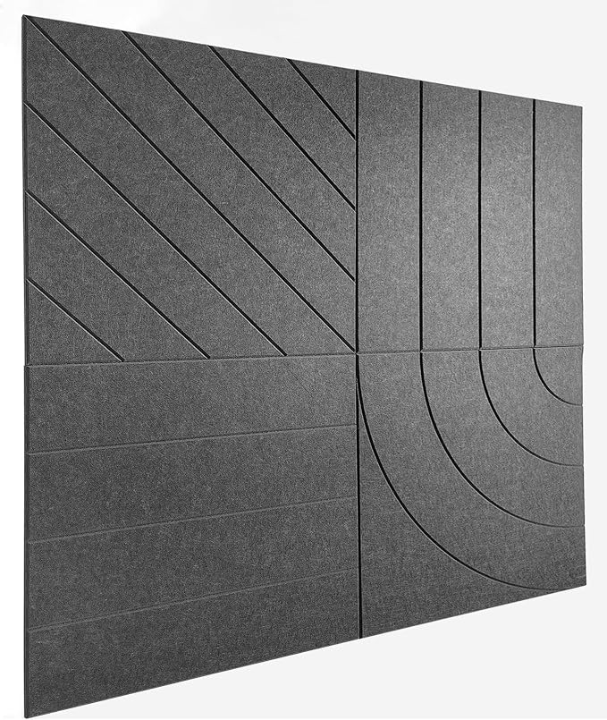 21.65" Large Square Acoustic Panels 4-Pack - Sound Absorbing Wall Panels, Noise Reducing Soundproof Decorative Felt Tiles for Home Office, Studio, Living Room - Gray Black by DesignerManufacturerofInnovativeBulletinBoardSolutionsforHomeOffice