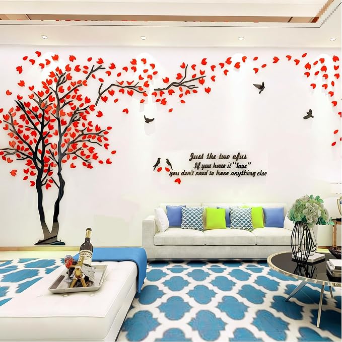 Family Tree Wall Decor Decals - DIY 3D Tree of Life Wall Art Large Decal Stickers Silver Decor Living Room Mural for Bedroom Hallway Home TV Background (Red Left,XL-158X79in) - Image 7