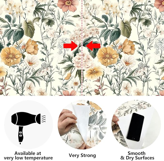 Livebor Vintage Floral Peel and Stick Wallpaper for Bedroom 17in x 393.7in | Floral Contact Paper Self Adhesive Wallpaper Waterproof Vinyl Removable Boho for Bathroom Shelf Cabinet Decor - Image 7