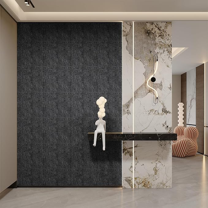 Yutianli 3D Wall Panel Peel and Stick Soundproof Foam Linen Wall Cloth Dark Grey 16.7"x118" Self-Adhesive Decorative Wallpaper Anti-Collision Wall Padding - Image 5